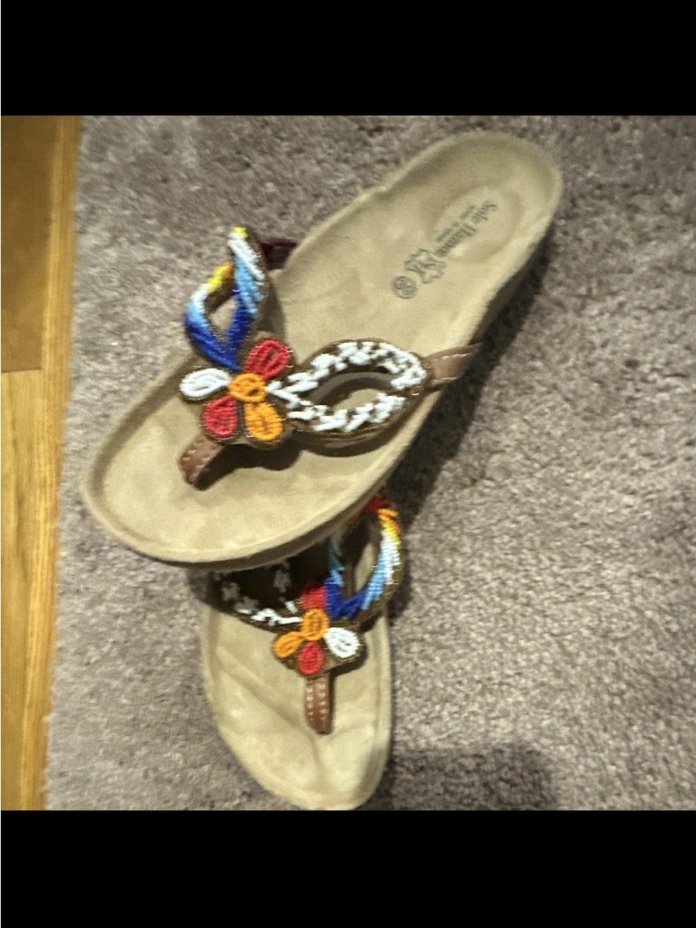 Sole Harmony Women's Beaded Boho Thong Sandals Beige/Multicolor US 8 Synthetic